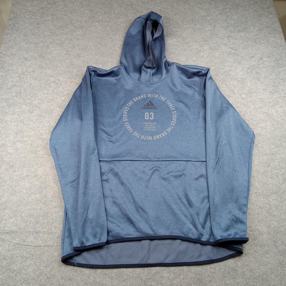 Adidas Hoodie Mens Large Blue Lightweight Training Pullover Sweatshirt Graphic